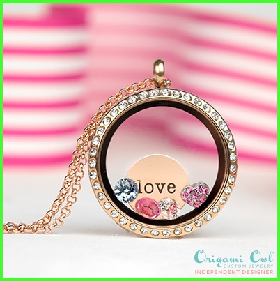 Gold Living Locket with Crystals Love Plate